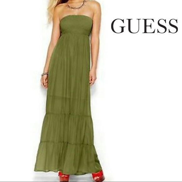 Guess Smocked Silk Tube Maxi Dress - Picture 3 of 5